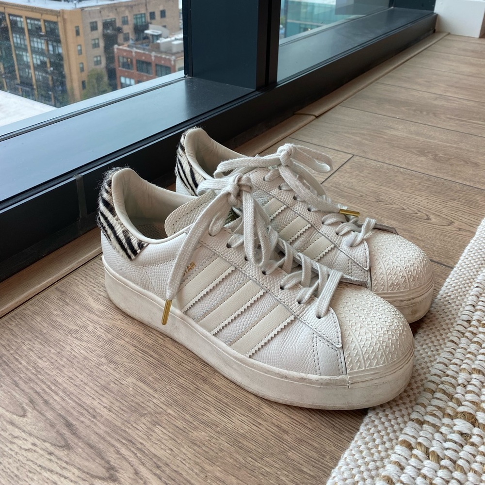 Size 7 women’s Adidas Superstar Platform white sneaker